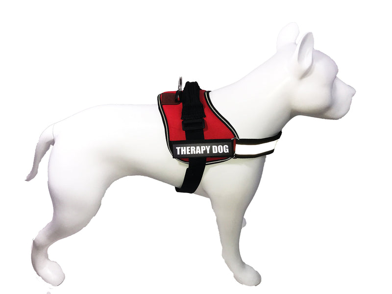 [Australia] - ALBCORP Reflective Therapy Dog Vest Harness, Woven Polyester & Nylon, Adjustable Service Animal Jacket, with 2 Hook and Loop Therapy Dog Removable Patches L 27" - 36" Girth Red 