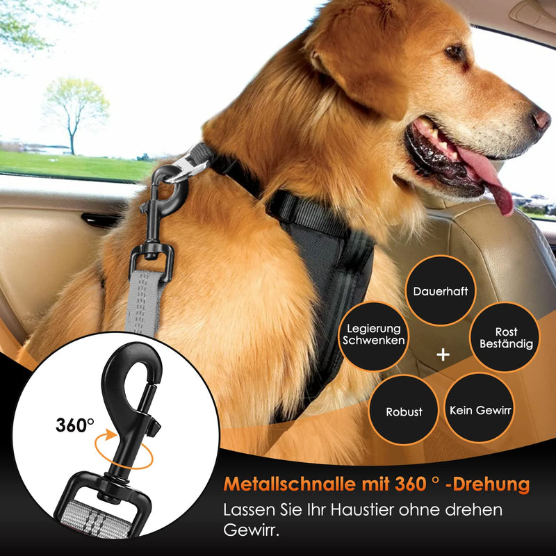 Eyein dog seat belt, 3 in 1 seat belt dog car with reflective elastic nylon bungee, dog seat belt for all dog breeds and car seats trunk, 90 cm (grey) 90 cm (62-90 cm) grey - PawsPlanet Australia