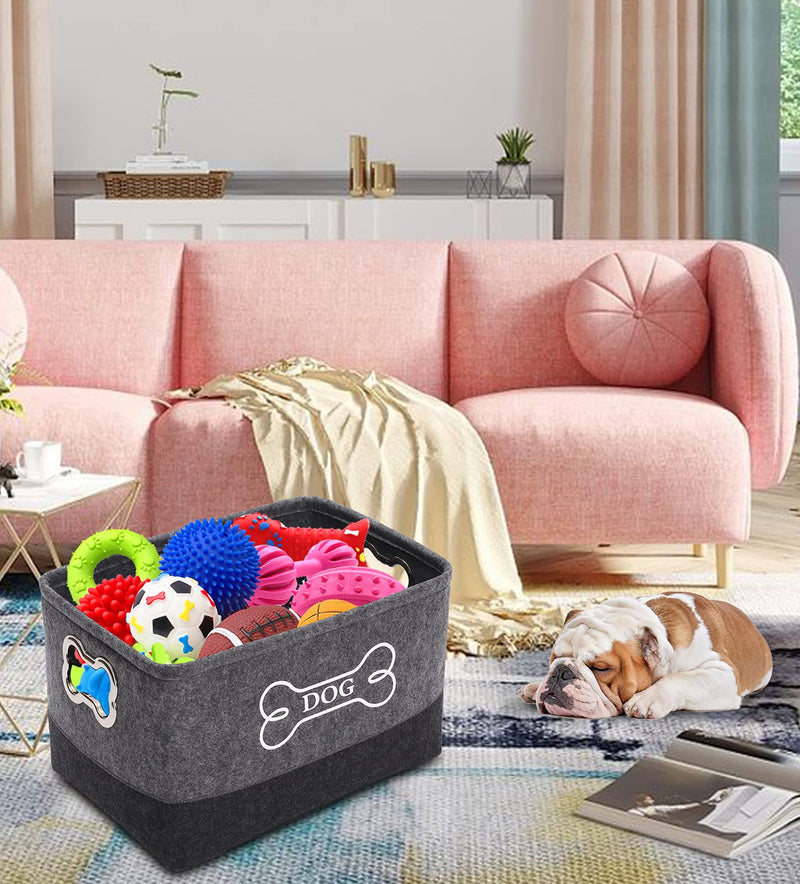 Morezi Felt puppy baskets, dog toy box large with designed metal handle, pet organizer - Perfect for organizing pet toys, blankets, leashes, dry food and bone - Gray Dark Gray Gray DarkGray - PawsPlanet Australia