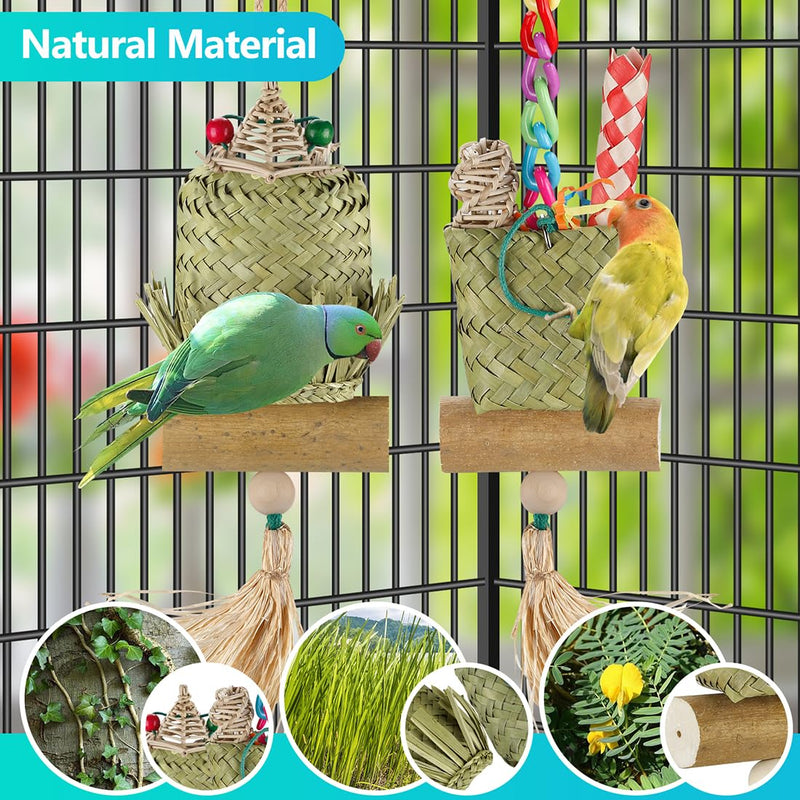 Bird Toys,Bird Foraging Bark Sola Stick Nature's Bento Bag Edible Cattail Palm Leaf Woven Parrot Toys with Corn Husk for Lovebirds,Parakeets, Budgerigars, Conure, Cockatiel,Parrotlet,Budgie - PawsPlanet Australia