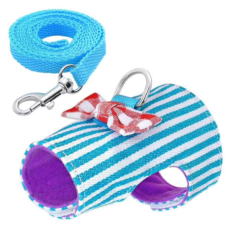 Stock Show Small Pet Outdoor Walking Harness Vest and Leash Set with Cute Bowknot Decor Chest Strap Harness for Rabbit Ferret Guinea Pig Bunny Hamster Puppy Kitten Clothes Accessory S Blue Stripe - PawsPlanet Australia