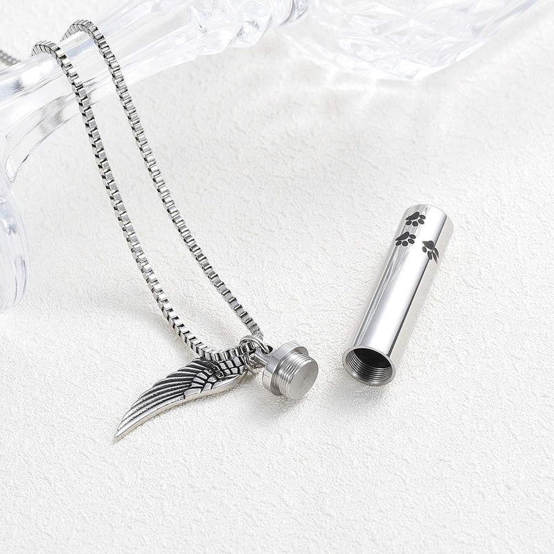 [Australia] - XSMZB Angel Wing Charm Cremation Jewelry for Ashes for Pet Dog Cat Stainless Steel Memorial Urn Necklace Keepsake Pendant Locket Silver-Size L 