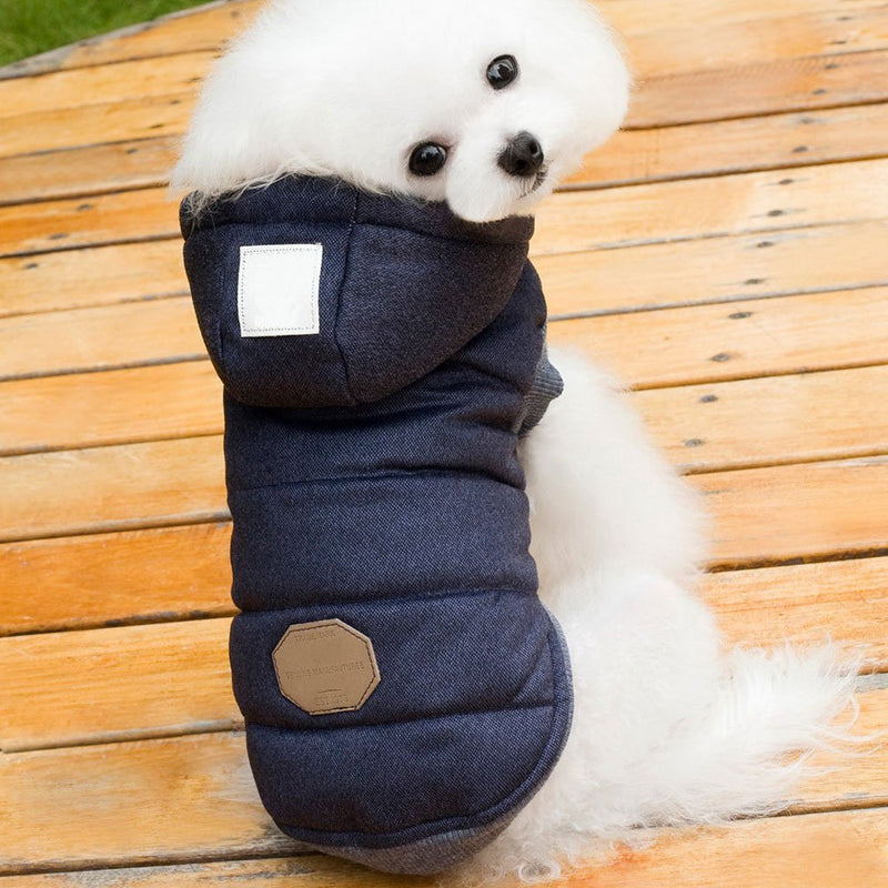 [Australia] - SELMAI Hooded Dog Coat Stylish Small Puppy Dog Clothes (Specially for Toy Breeds, Like Toy Poodle, Mini Pinscher, Shih tzu,Chihuahua, Size Runs Small One to Two Size Than US Size) S (Back:8.0";Chest:12.5";for 3-4 lbs) Blue 
