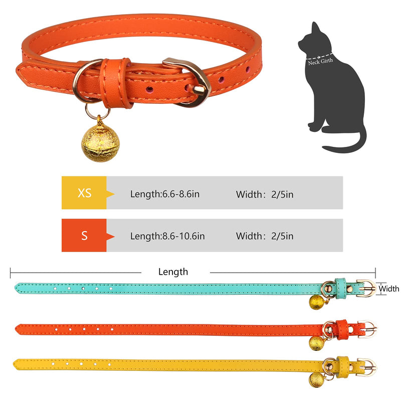 Jamktepat 3 Pack Leather Cat Collars with Bells Soft Pet Safety Collar Kitten Collars with Bell Black Chocolate Beige XS: 6.6"-8.6" Orange+Yellow+Mint Green - PawsPlanet Australia