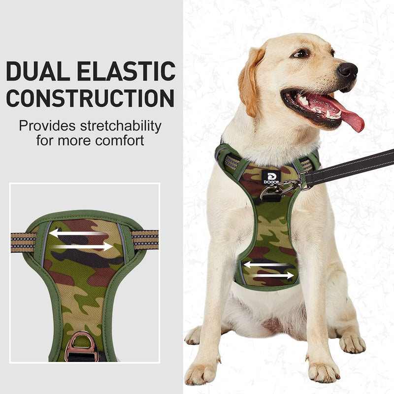 Dog Harness No Pull for Large Medium Dogs, Adjustable Reflective Harness Dog Harness Escape proof Lightweight Breathable Pet Vest Harness medium large dog for Walking Training Camo Green L - PawsPlanet Australia