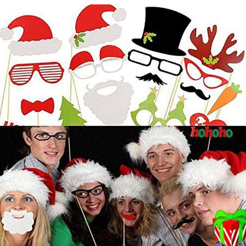 NYDREAM 32 Pcs Christmas Photo Booth Props Christmas Decorations Supplies Santa Claus Elk Beard Etc, Red and Green - PawsPlanet Australia