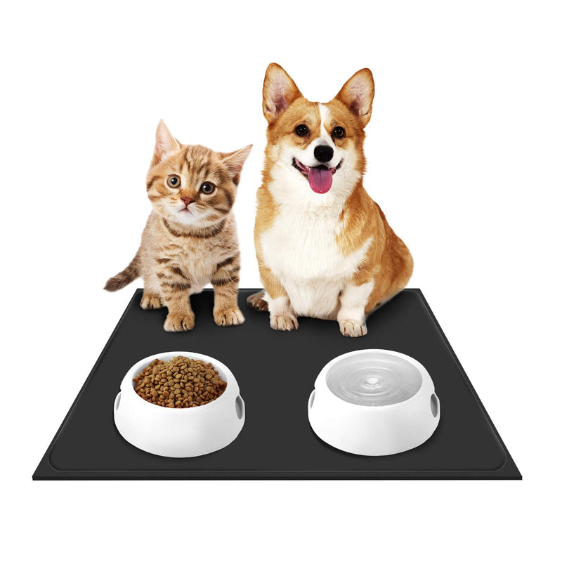 [Australia] - FUKUMARU Silicone Dog Mat for Food and Water, 18.1" x 13.4" Cat Feeding Mats for Floors Waterproof, Rubber Non Slip Dog Food Tray, Pet Bowls Placemat Black 