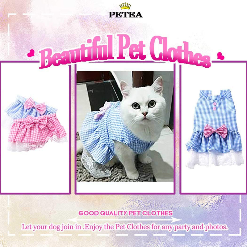 [Australia] - Petea Plaid Bowknot Tutu Dog Dress Vest Apparel Skirt Clothes Pet Puppy Princess Clothes for Dogs and Cats L Blue 