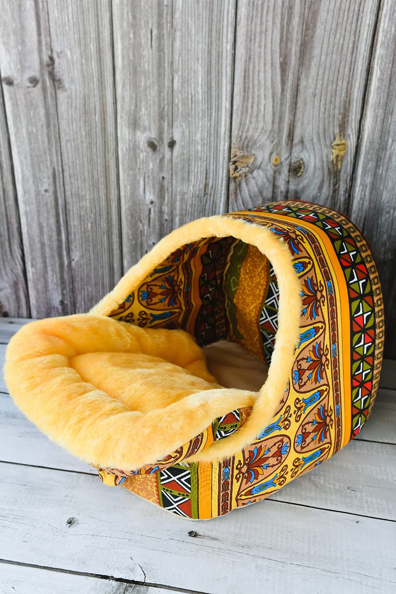 FISSA Cat Bed for Indoor Cats-Cat House for Indoor Cats-Washable Cat Beds-Cat Cave-Kitten Bed-Cute Cat Bed-Puppy Beds-Cat Hideaway-Cat Tent-Pet Teepee Golden Yellow - PawsPlanet Australia