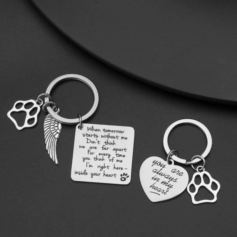 YINETTECH 2Pcs Personalized Pet Memorial Keychain Stainless Steel Dog Paw Keyring Stainless Steel Key Ring - PawsPlanet Australia