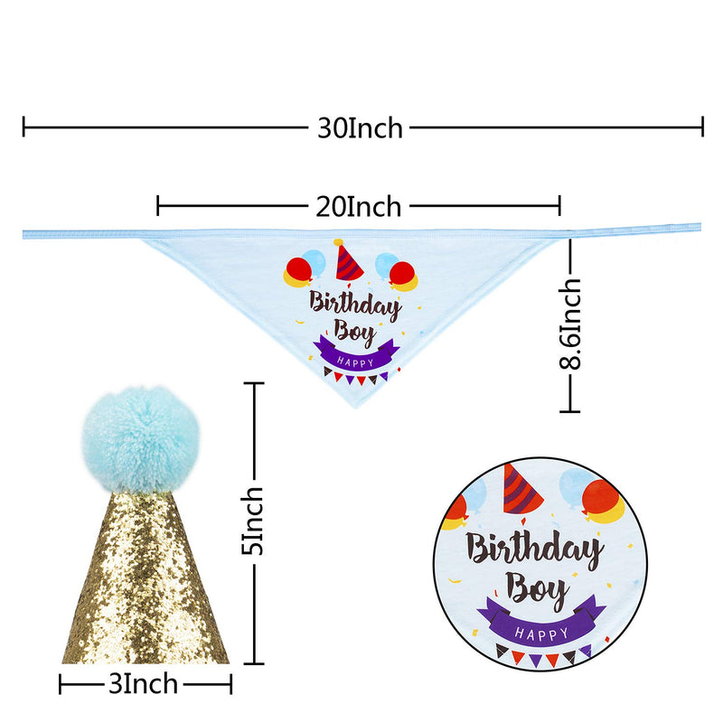 [Australia] - GAGILAND Dog Birthday Bandana Hat Banner Set Dog Boy Girl Cute Bow Tie Scarf Birthday Party Supplies Decorations(Blue, Dog Boy) Blue 