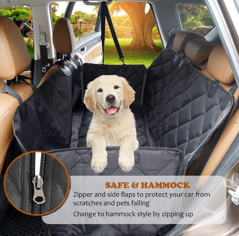 AMZPET Dog Car Seat Cover for Dogs, Waterproof with Door Protection, Durable Nonslip Scratch Proof Washable Pet Back Seat Cover. 3-in-1 Car Seat Protector, Boot Liner, Dog Travel Hammock for all Cars Black - PawsPlanet Australia