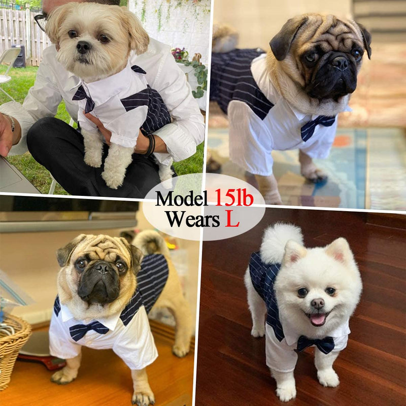 Dog Shirt Pet Tuxedo Clothes, Suit Bow Tie Costumes, Dogs Formal Apparel Outfit with Blue Tie, Puppy Prince Wedding Bow Tie Gentleman Jacket for Small Medium Dogs Cats, Party Cosplay - PawsPlanet Australia
