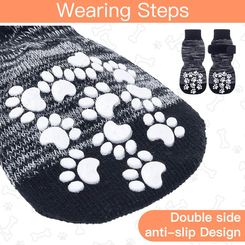 EXPAWLORER Double Side Anti-Slip Dog Socks with Adjustable Starps - 3 Paris Strong Traction Control for Indoor on Hardwood Floor Wear, Best Puppy Pet Paw Protection, Grey Small - PawsPlanet Australia