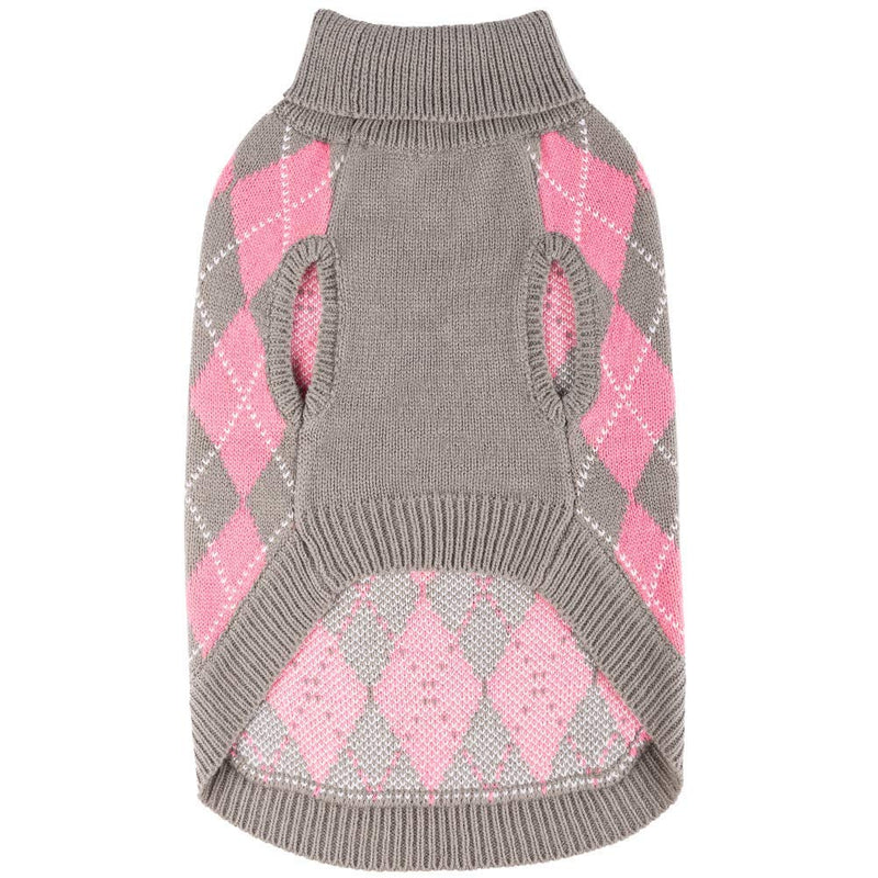 [Australia] - PAWCHIE Classic Dog Sweater Knit Turtleneck, Plaid Knitwear Sweaters, Warm Clothes for Small to Large Dogs XS Grey & Pink 