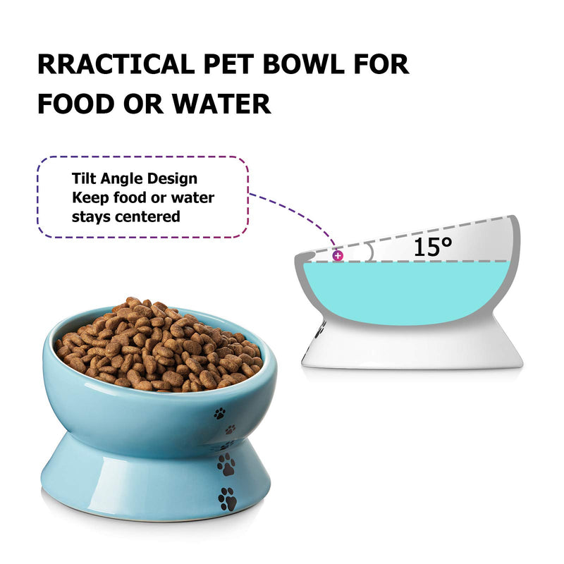 Y YHY Elevated Cat Food Bowl, Raised Pet Food and Water Bowl, Cat and Small Dog Bowl, Tilted Ceramic Cat Water Bowl No Spill,15oz, Dishwasher Safe Lake Blue - PawsPlanet Australia