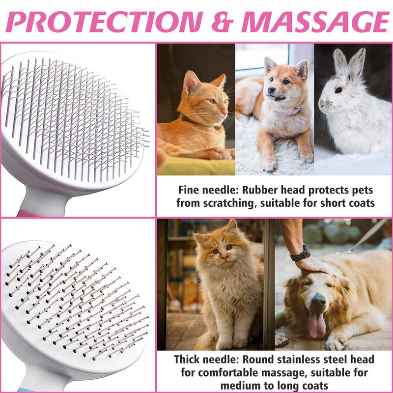 KISSBELLY Pet Grooming Brush Cat Brush Self Cleaning Slicker Brush with Storage Cover for Short to Long Hair, Dog Brush with Comb Removes Loose Hair and Dead Fur Fine needle pink - PawsPlanet Australia