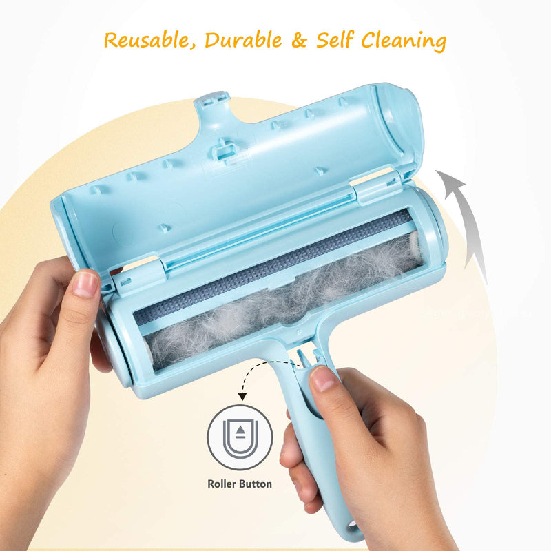 [Australia] - ORDORA Pet Hair Remover for Furniture/Bed, Reusable Dog Hair Remover Roller for Dog & Cat, Self-Cleaning, No Adhesive or Sticky Tape Needed, Perfect Fur Remover for Couch, Car, Carpet Blue 