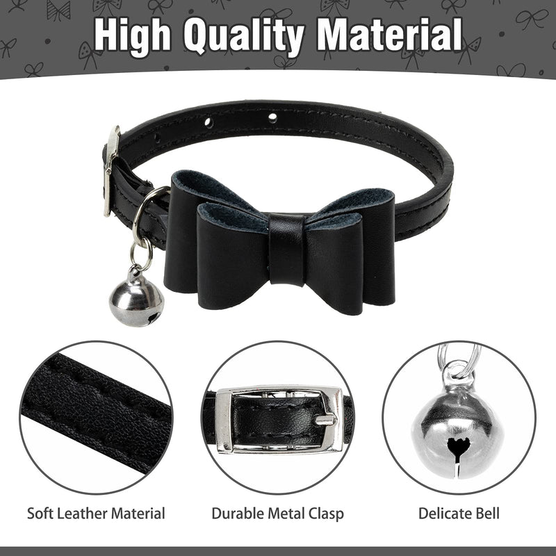 SCIROKKO Leather Cat Collars with Bowtie - Soft Kitty Collar with Exquisite Bells, Durable Metal Clasp, 5 Colors Adjustable Kitten & Other Pets Black - PawsPlanet Australia