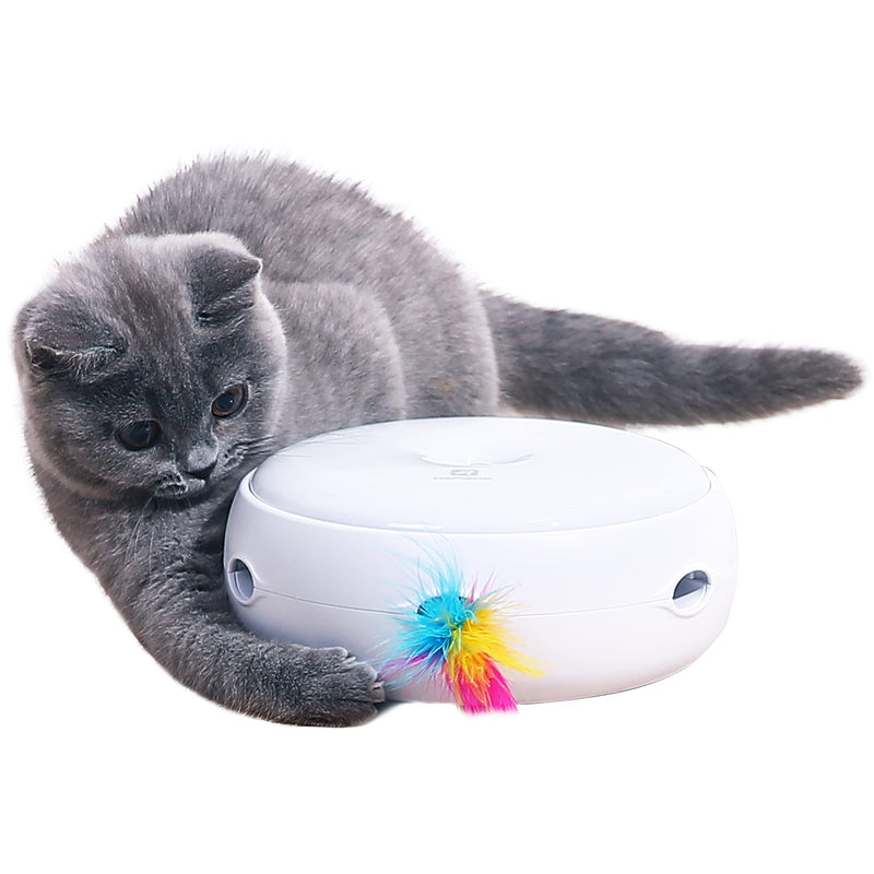 Pettom Interactive cat toy, electric cat toy, smart self-occupation cat toy intelligence with 2 replacement feather toys, including 4 x AA batteries - PawsPlanet Australia