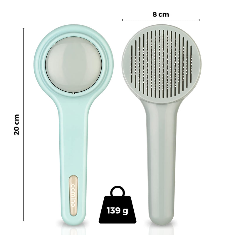 OAMINO | Cat brush | Self-cleaning and extremely time-saving | Dog brush with coated bristle tips for extra gentle brushing grey/blue - PawsPlanet Australia
