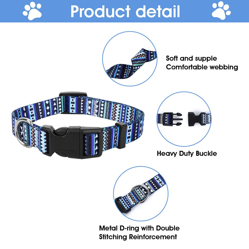 cobee Nylon Bohemian Pattern Dog Collar Adjustable Puppy Collars Ethnic Style Collar Soft Comfortable Pet Collar for Dogs and Cats (Bohemian Blue, Size S) Bohemian Blue, Size S - PawsPlanet Australia