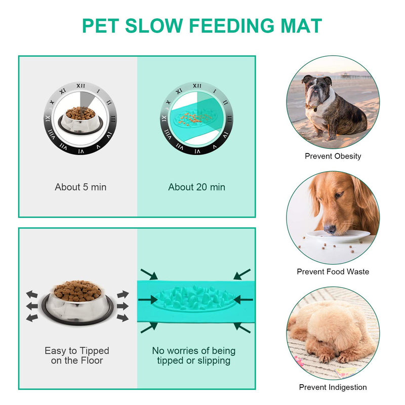 TOWEAR Pet Slow Feeding Mat for Dog, Silicone Slow Feeder Mat, Dog Feeding Placemat, Dog Slow Feed Bowl, Waterproof Non-Slip Pet Food Pad, Avoid Pet Choking (Green) Green - PawsPlanet Australia