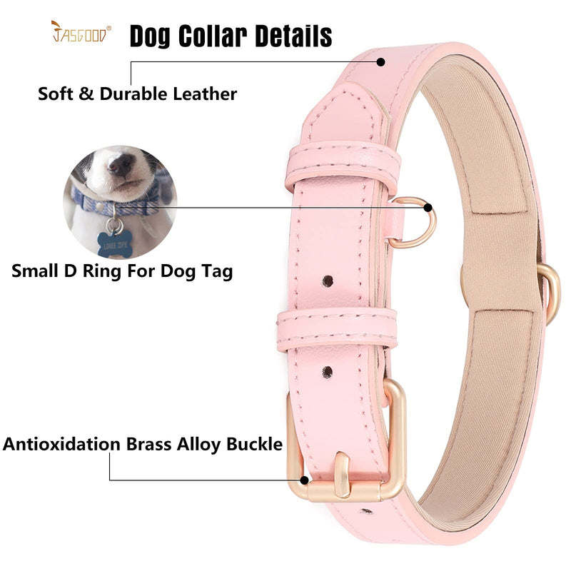 Leather Dog Collar Adjustable Soft Leather Padded Collar Heavy Duty for Small Medium Large Size Dogs with Alloy Buckle(Pink,XS) XS:Fits Neck Size 8.87"-12.81" A-Pink - PawsPlanet Australia