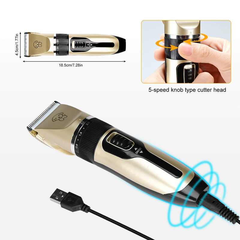 Podazz Electric Dog Grooming Kit Pet Clippers for Small Medium Large Breeds Pet Shaver Low Noise Dog Hair Trimmer Kit Rechargeable Cordless Dog Grooming Clippers Electric Pet Clippers Gold - PawsPlanet Australia