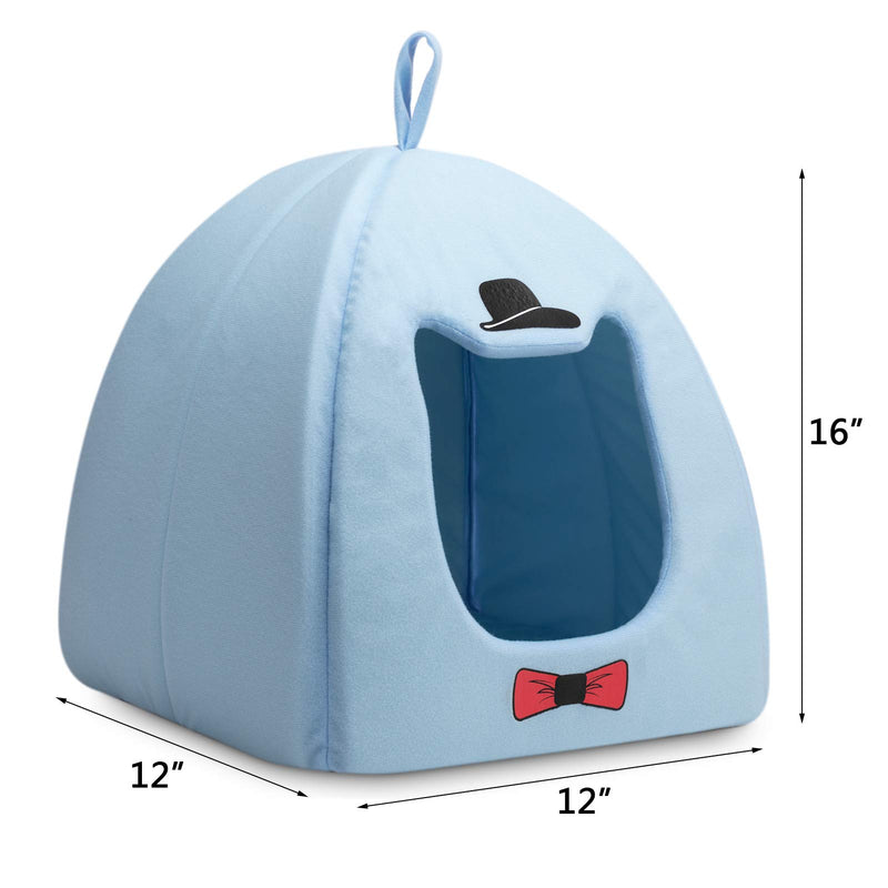 [Australia] - Hollypet Self-Warming 2 in 1 Foldable Cat Bed, Comfortable Triangle Kittens Cave Tent House S Blue 
