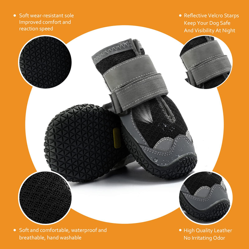 AOKOWN Dog Shoes for Small Medium Large Dogs/Dog Booties/Pet Rain Boots/Puppy Shoes Paw Protector with Anti-Slip Sole for Hot Pavement 4PCS Black Size 1 - PawsPlanet Australia