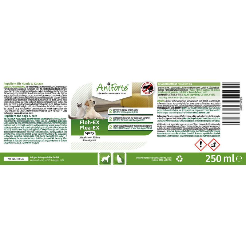 AniForte Flea EX Spray 250ml - Flea Treatment for Dogs & Cats that Rapidly Deters & Removes Parasites From Pets & Household Items - PawsPlanet Australia