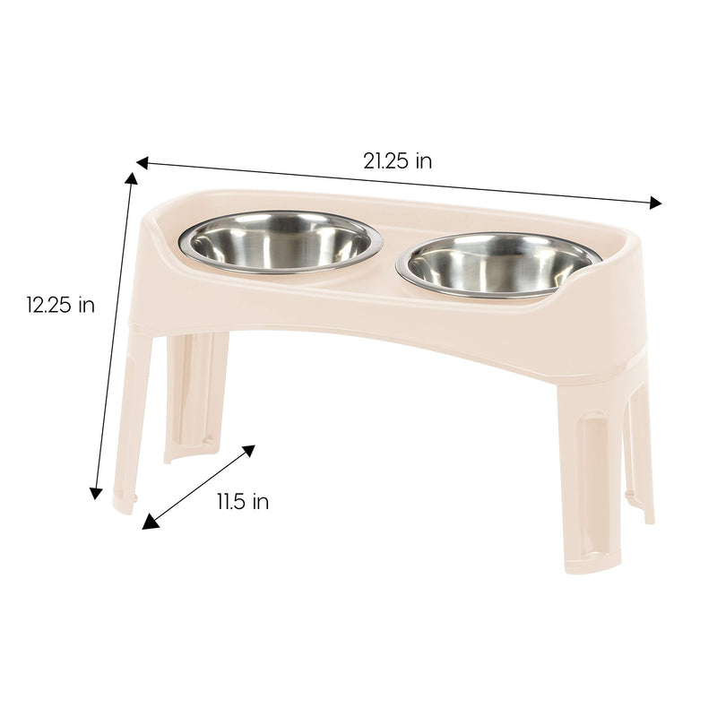 IRIS Elevated Dog Bowls - Elevated Dog Feeder - Adjustable Dog Bowl Stand for Small to Large Dogs Almond - PawsPlanet Australia