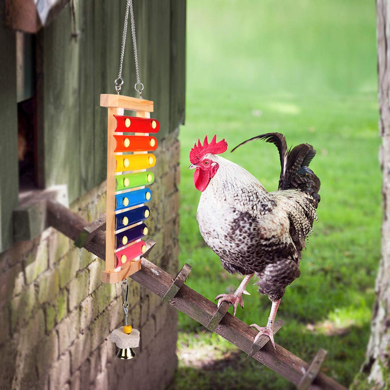 Kuways Chicken Xylophone Toy for Chickens, Suspensible Chicken Coop Pecking Toy with 8 Metal Keys and Grinding Stone - PawsPlanet Australia