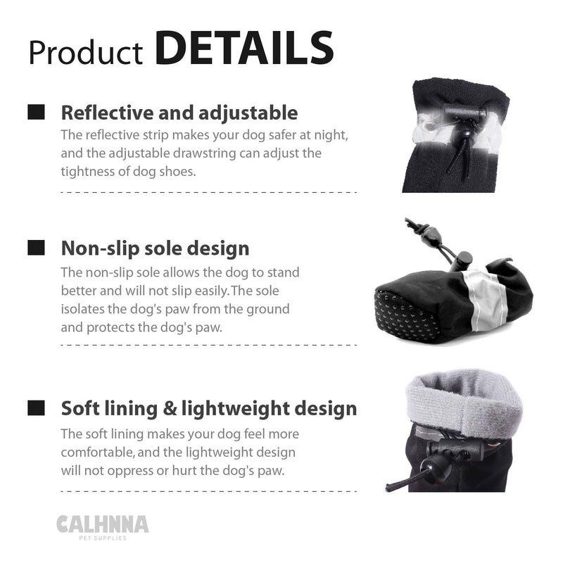 CALHNNA Dog Boots Anti-Slip Dog Shoes for Small Medium Dogs Summer Paw Protector with Reflective Straps 4PCS size 3: 1.37"(Width) Black - PawsPlanet Australia