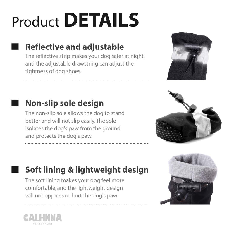CALHNNA 8PCS Dog Shoes for Hot Pavement Summer Dog Boots for Small Medium Dogs with Reflective Straps, Paw Protectors Anti-Slip Dog Booties Size 3: 1.77"x1.37"(L*W) Black - PawsPlanet Australia
