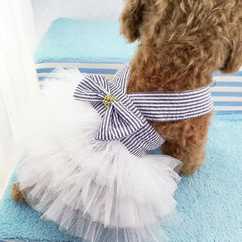 Dog Dresses, Fashion Pet Dog Clothes, Striped Mesh Puppy Dog Princess Dresses Blue X-Small - PawsPlanet Australia