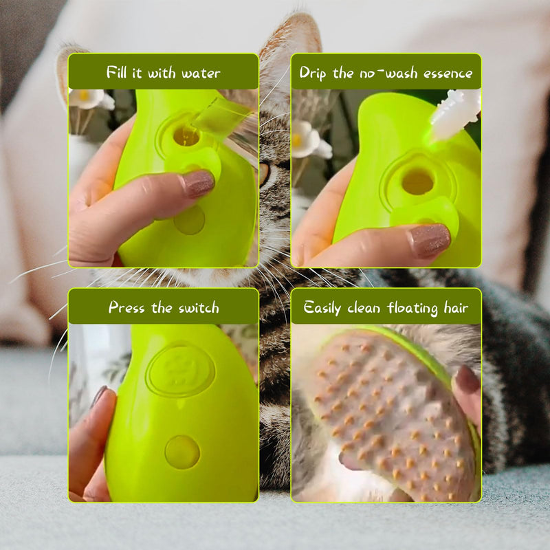 Steamy Cat Brush - 3 In1 Cat Steamy Brush, Self Cleaning Steam Cat Brush, Cat Steamer Brush for Massage, Cat Hair Brush for Removing Tangled and Loosse Hair-Green… Green - PawsPlanet Australia