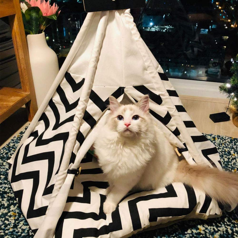 Arkmiido Pet Tent for Dogs Puppy Cat Bed White Canvas Dog Cute House Pet Teepee with Cushion 24inch Indoor Outdoor - PawsPlanet Australia
