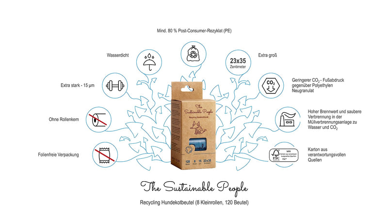The Sustainable People TSP recycling dog waste bags - resource-saving made from at least 80% post-consumer recyclate (PE) - large, strong (15 µm), leak-proof - PawsPlanet Australia