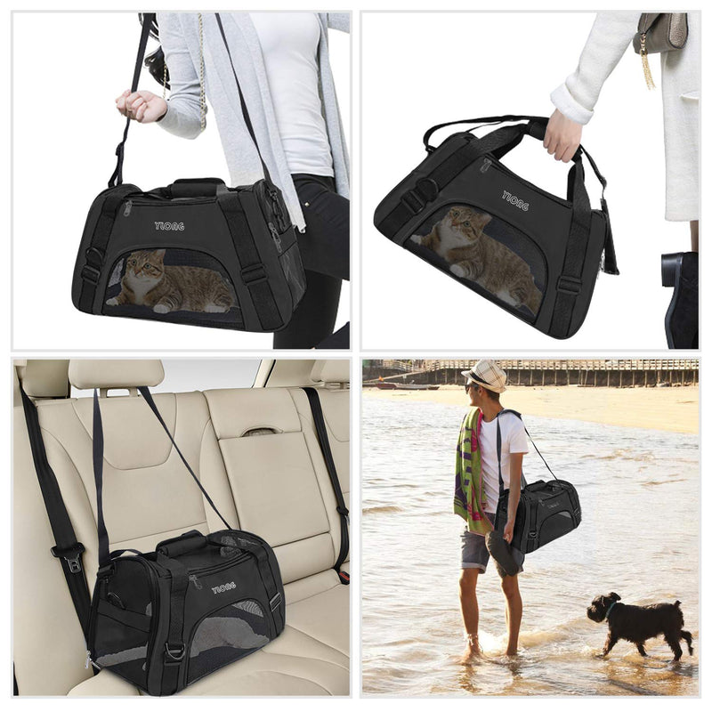YLONG Cat Carrier Airline Approved Pet Carrier,Soft-Sided Pet Travel Carrier for Cats Dogs Puppy Comfort Portable Foldable Pet Bag,Airline Approved (S, BLACK) S - PawsPlanet Australia
