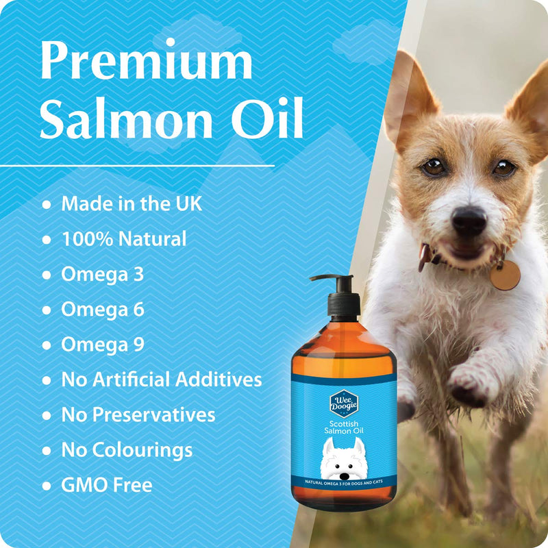 Wee Doogie PUREST SCOTTISH SALMON OIL for Dogs, Cats, Horses, Pets 1lt 1000ml | 100% Pure Natural Food Grade Supplement | Omega 3, 6, 9 for Skin, Coat, Itchy Dog, Hip Joint, Heart, Brain Health | UK 1 l (Pack of 1) - PawsPlanet Australia