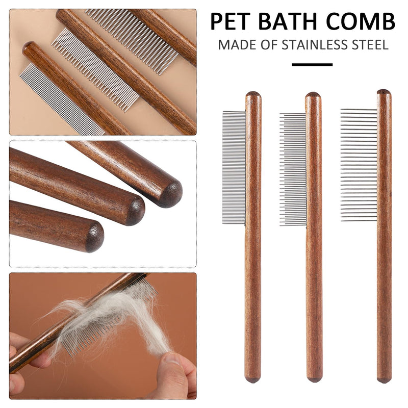 3pcs Pet Grooming Comb, Hair Removal Comb with Wooden Handle, Bathing Comb for Pets, Flea Comb for Dogs, Grooming Comb for Cats, Fine Tooth Comb for Pets for Hair Removal - PawsPlanet Australia
