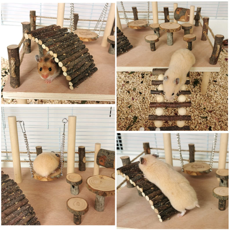 CHSEEO Hamster Wooden Ladder Toy, Hamster Stairs Bridge Hamster Ladder Natural Wood Jumping Platform with Screw Climbing Toy for Hamsters Guinea Pigs Chinchilla Rabbits Parrots Bunny #7 - PawsPlanet Australia