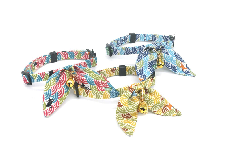 PetSoKoo Unique Bunny Ears Bowtie Cat Collar,ShibaInu Cloud Print,Japan Traditional Lucky Charm and golden bell.Safety Breakaway,Light Weight,Soft,Durable Standard (8-12inch,20-31cm) Sky Blue - PawsPlanet Australia