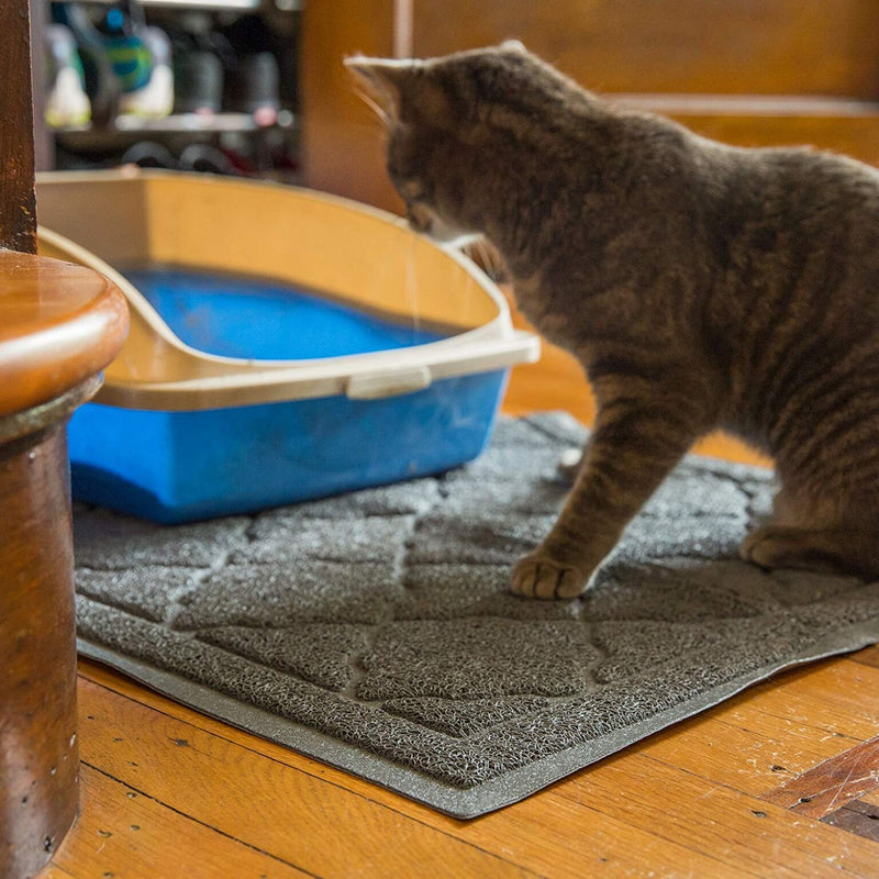 Premium Large Cat Litter Mat 35" x 23", Traps Messes, Easy Clean, Durable, Litter Box Mat with Scatter Control - Soft on Kitty Paws Gray - PawsPlanet Australia