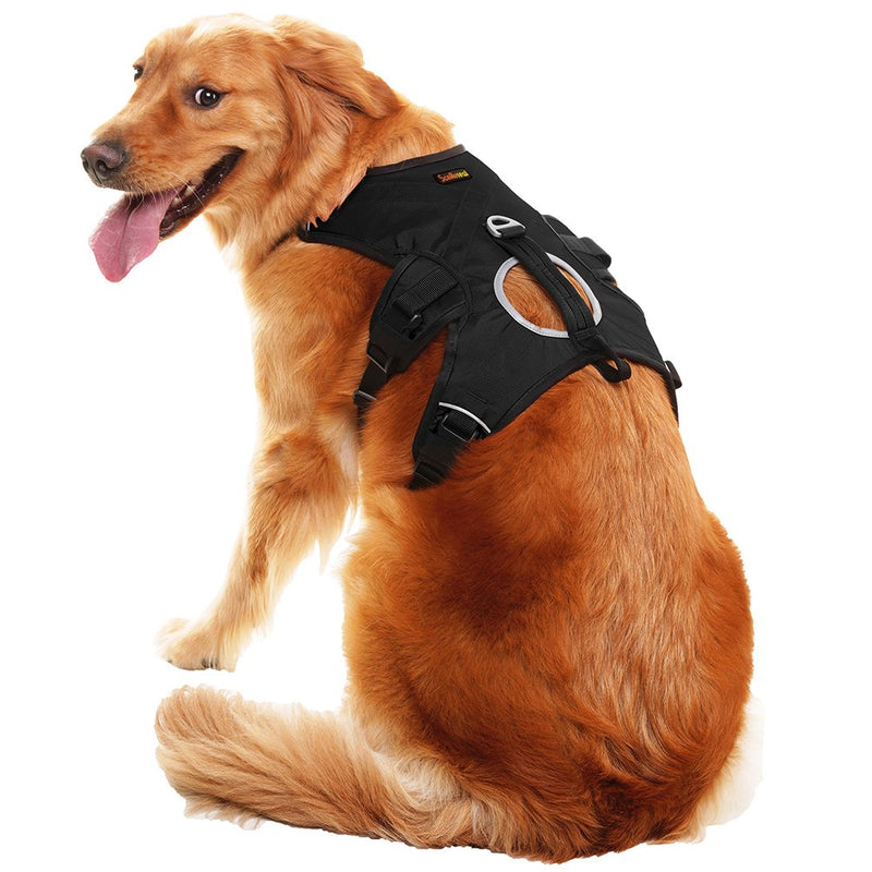 [Australia] - SCENEREAL Escape Proof Large Dog Harness - Outdoor Reflective Adjustable Vest with Durable Handle and Leash Ring for Medium Large Dogs Training Walking Hiking S Black 