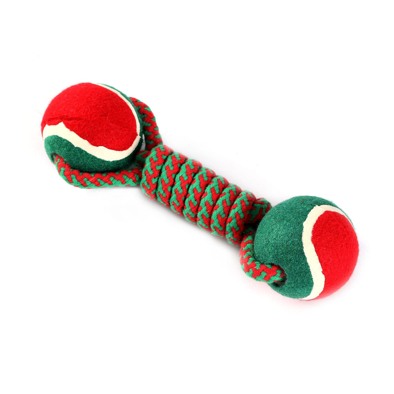 AllinPet Christmas Puppy Teething Toys with Knots Dog Rope Toys, Cotton Rope Double Ball Teething Chew Toys Balls for Dogs Interactive Play and Flossy Teeth Cleaning, 9.5" x 2.76" x 2.76" - PawsPlanet Australia