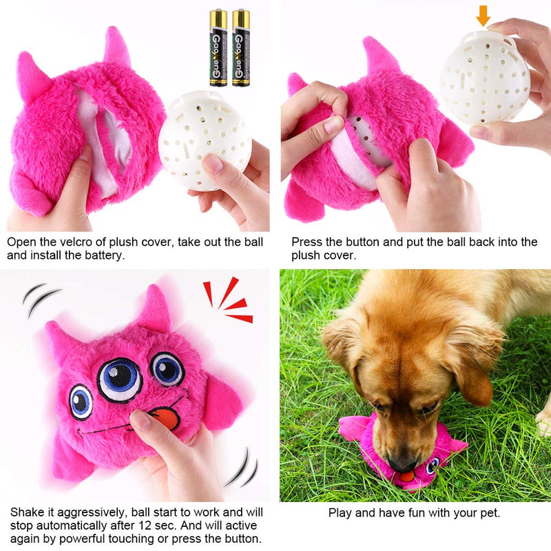 [Australia] - Petbobi Upgrade Interactive Dog Toy Bouncing Giggle Ball Sounds Monster Plush Puppy Toy Squeaky Shaking Vibrating Automatic Moving Excise Dog Safe Electronic Motorized for Pets, Pink 