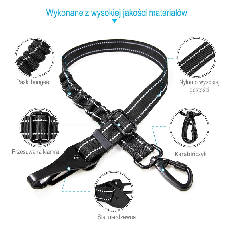EASERIA dog belt for the car, premium dog seat belt, elastic dog seat belt with cushioning, adjustable length 54-72-90cm, for small and medium dogs and all car types, black - PawsPlanet Australia